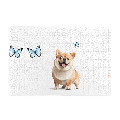 Jigsaw Puzzles1000 Teile Jkiegoq Fat Dog and Little Butterfly Printed Educational Intellectual Wooden Puzzles, Fun Puzzles, Stress Relieving Game von JKIEGOQ