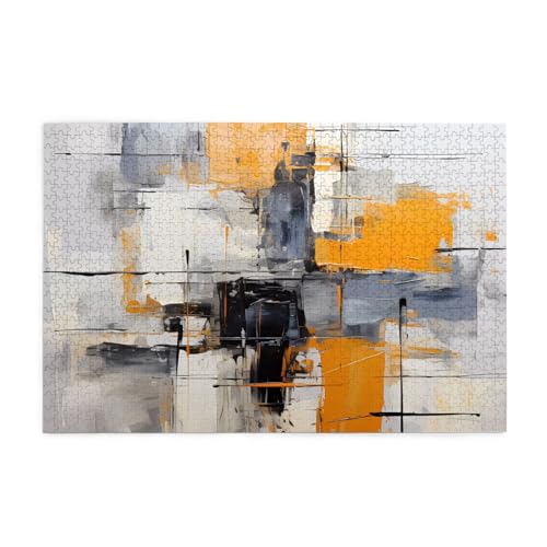 Jigsaw Puzzles1000 Teile Jkiegoq Grau und Gelb Abstrakte Kunst Malerei Gedruckt Pädagogische Intellektuelle Holzpuzzles Lustige Puzzles Stressabbau-Spiel von JKIEGOQ