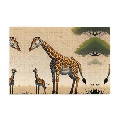 Jigsaw Puzzles1000 Teile Jkiegoq Mutter und Kind Giraffe Gedruckt Pädagogische Intellektuelle Holzpuzzles Lustige Puzzles Stressabbau Spiel von JKIEGOQ