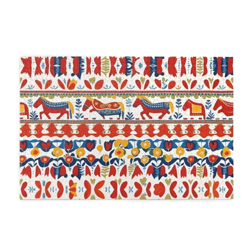 Jigsaw Puzzles1000 Teile Jkiegoq Runner Schwedisches Dala-Pferd Folk Gedruckt Pädagogische Intellektuelle Holzpuzzles Lustige Puzzles Stressabbau-Spiel von JKIEGOQ