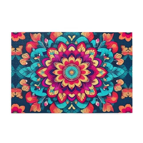 Jkiegoq Puzzles, 1000 Teile, Boho-Mandala, bunte Blumen, bedruckt, pädagogische, intellektuelle Holzpuzzles, lustige Puzzles, Stressabbau-Spiel von JKIEGOQ