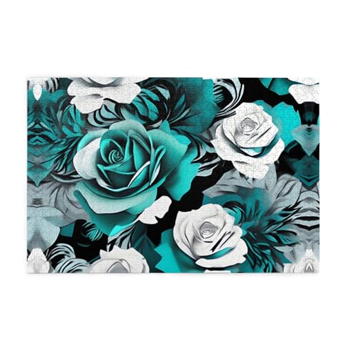Jkiegoq Puzzles, 1000 Teile, Schwarz/Weiß, Blaugrün, Grau, Rose, Blumen, gedruckte pädagogische, intellektuelle Holzpuzzles, lustige Puzzles, Stressabbau-Spiel Jkiegoq Puzzles, 1000 Teile, Schwarz/Weiß, Blaugrün, Grau, Rose, Blumen, gedruckte pädagogische, intellektuelle Holzpuzzles, lustige Puzzles, Stressabbau-Spiel von JKIEGOQ