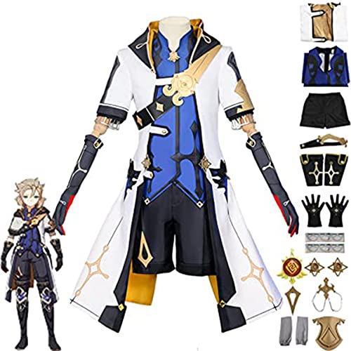 Genshin Impact Kostüm, Albedo Cosplay-Outfits, Anzug für Maskerade, Genshin-Thema, Albedo, Halloween, Karneval, Party, Jacke, Anzug, Kleidung mit Zubehör, Blau, Größe M von JKNYMY