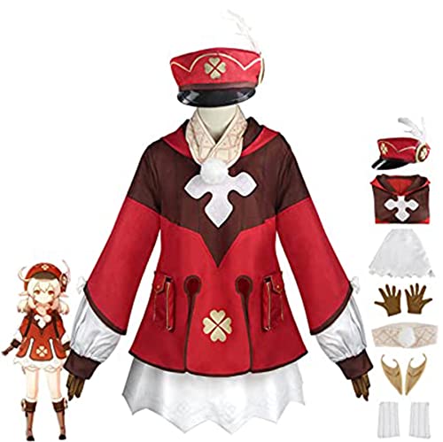 Genshin Impact Kostüm, Klee Cosplay-Outfits, Anzug für Maskerade, Genshin-Thema, Klee, Halloween, Karneval, Party, Jacke, Anzug, Kleidung mit Zubehör, Rot, Größe L von JKNYMY