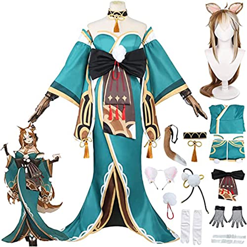 Genshin Impact Kostüm, Miss Hina, Cosplay-Outfits, Anzug für Maskerade, Genshin-Thema, Miss Hina, Halloween, Karneval, Party, Jacke, Anzug, Kleidung mit Zubehör, Grün, XL Genshin Impact Kostüm, Miss Hina, Cosplay-Outfits, Anzug für Maskerade, Genshin-Thema, Miss Hina, Halloween, Karneval, Party, Jacke, Anzug, Kleidung mit Zubehör, Grün, XL von JKNYMY