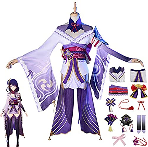 Genshin Impact Kostüm, Raiden Shogun Cosplay-Outfits, Anzug für Maskerade, Genshin-Thema, Raiden, Shogun, Halloween, Karneval, Party, Jacke, Anzug, Kleidung mit Zubehör, Lila, M von JKNYMY