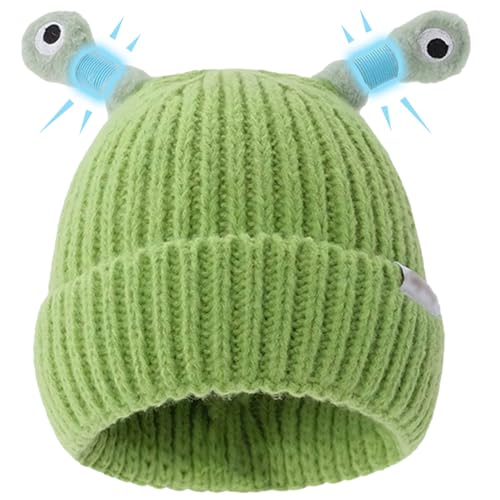 JKODE Niedliche leuchtende kleine Monster-Strickmütze, LED-Leuchtmütze, lustige einziehbare Augententakel, Damen-Wintermütze, rosarote Leuchtmütze(Rose Red) von JKODE