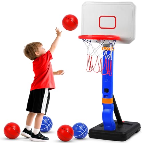 JKOKPMG Kinder Basketballkorb - Kinderspielzeug Basketball Hoop Outdoor Indoor Basketballkorb mit Ständer Höhenverstellbarer 5-Fach höhenverstellbar 70-138cm für Jungen Mädchen 3+ Jahre als Geschenk von JKOKPMG