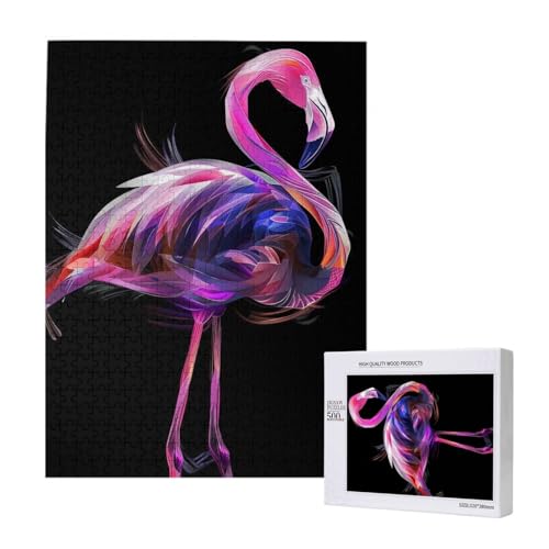 Abstraktes Flamingo-gedrucktes Intelligenz-Puzzle aus Holz, 38 x 52 cm, 500 Teile (verpackt), Lernspiel für Erwachsene, Heimdekorationspuzzle von JKSEEPYN