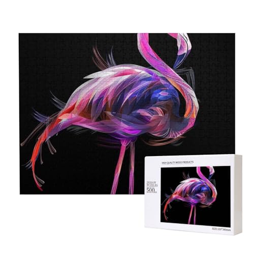 Abstraktes Flamingo-gedrucktes Intelligenz-Puzzle aus Holz, 52 x 38 cm, 500 Teile (verpackt), Puzzle, Lernspiel für Erwachsene, Heimdekoration, Puzzle von JKSEEPYN