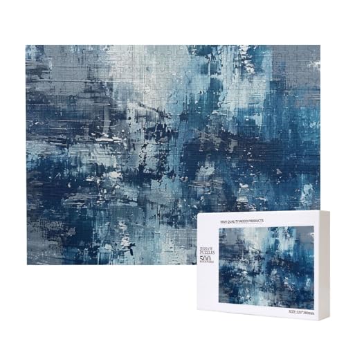 Abstraktes blau bedrucktes Intelligenz-Puzzle aus Holz, 52 x 38 cm, 500 Teile (verpackt), Puzzle, Lernspiel für Erwachsene, Heimdekoration, Puzzle von JKSEEPYN