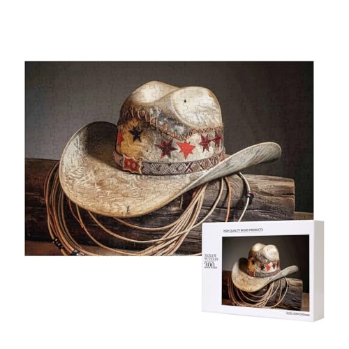 American West Rodeo-Hut, bedrucktes Intelligenz-Puzzle aus Holz, 40 x 28 cm, 300 Teile (verpackt), Puzzle, Lernspiel für Erwachsene, Heimdekoration, Puzzle von JKSEEPYN