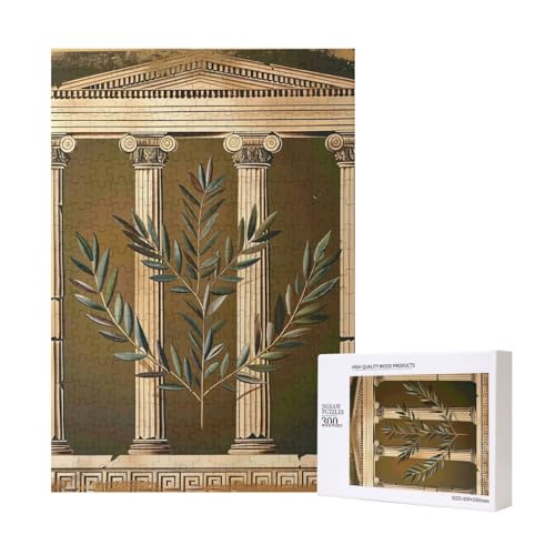 Antikes Gebäude mit römischem Olivenzweig und griechischem gedrucktem Intelligenz-Puzzle aus Holz, 28 x 40 cm, 300 Teile (verpackt), Puzzle, Lernspiel für Erwachsene, Heimdekorationspuzzle von JKSEEPYN