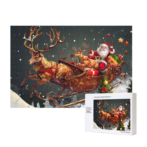 Aufgedrucktes Intelligenz-Puzzle aus Holz, Motiv: Frohe Weihnachten, 40 x 28 cm, 300 Teile (verpackt), Puzzle, Lernspiel für Erwachsene, Heimdekoration, Puzzle von JKSEEPYN