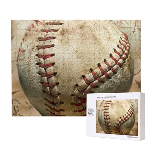 Baseball 1 bedrucktes Intelligenz-Puzzle aus Holz, 52 x 38 cm, 500 Teile (verpackt), Puzzle, Lernspiel für Erwachsene, Heimdekoration, Puzzle von JKSEEPYN