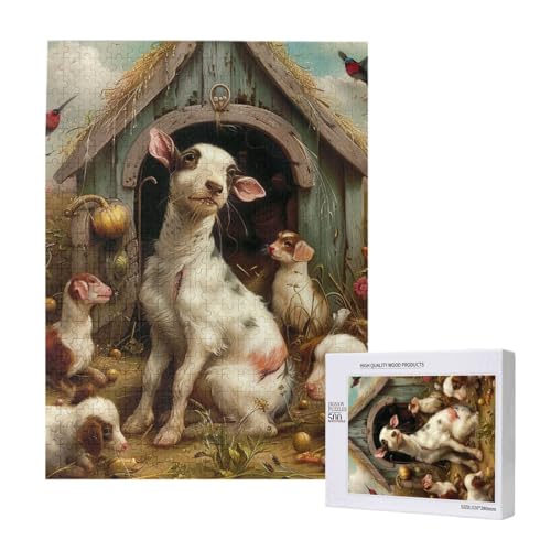 Bauernhoftiere, bedrucktes Intelligenz-Puzzle aus Holz, 38 x 52 cm, 500 Teile (verpackt), Lernspiel für Erwachsene, Heimdekoration, Puzzle von JKSEEPYN