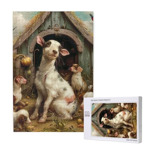 Bauernhoftiere, bedrucktes Intelligenz-Puzzle aus Holz, 50 x 75 cm, 1000 Teile (verpackt), Lernspiel für Erwachsene, Heimdekoration, Puzzle von JKSEEPYN