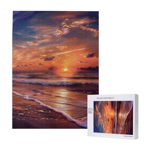 Bedrucktes Intelligenz-Puzzle aus Holz, Motiv: Sonnenaufgang, 38 x 52 cm, 500 Teile (verpackt), Lernspiel für Erwachsene, Heimdekoration, Puzzle von JKSEEPYN