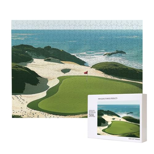 Bedrucktes Intelligenz-Puzzle aus Holz, Motiv: Strand, Golfplatz, 52 x 38 cm, 500 Teile (verpackt), Puzzle, Lernspiel für Erwachsene, Heimdekoration, Puzzle von JKSEEPYN