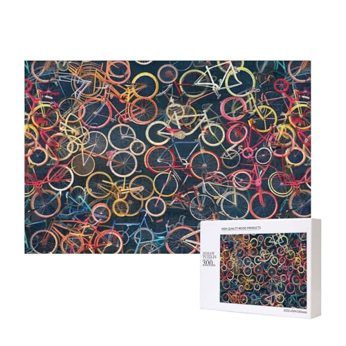 Bikes Cycling bedrucktes Intelligenz-Puzzle aus Holz, 40 x 28 cm, 300 Teile (verpackt), Puzzle, Lernspiel für Erwachsene, Heimdekoration, Puzzle von JKSEEPYN