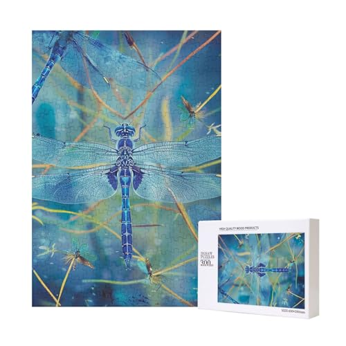 Blaue Libelle, bedrucktes Intelligenz-Puzzle aus Holz, 28 x 40 cm, 300 Teile (verpackt), Puzzle, Lernspiel für Erwachsene, Heimdekoration, Puzzle von JKSEEPYN