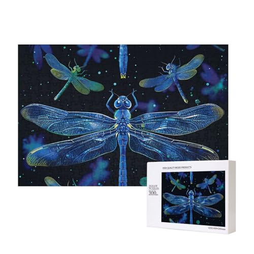 Blaue Libelle, bedrucktes Intelligenz-Puzzle aus Holz, 40 x 28 cm, 300 Teile (verpackt), Puzzle, Lernspiel für Erwachsene, Heimdekoration, Puzzle von JKSEEPYN