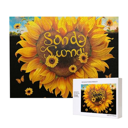 Blessed to Be Called Nana-Sonnenblumen-gedrucktes Intelligenz-Puzzle aus Holz, 52 x 38 cm, 500 Teile (verpackt), Lernspiel für Erwachsene, Heimdekorationspuzzle von JKSEEPYN