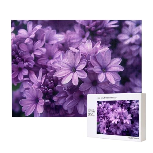 Blooming Purple Flowers Printed Wooden Intelligence Puzzle 52x38cm - 500 Pieces (boxed) Jigsaw Puzzles Education Game for Adults - Home Decoration Puzzle von JKSEEPYN