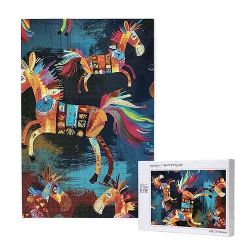 Braunes Pferd, bedrucktes Intelligenz-Puzzle aus Holz, 50 x 75 cm, 1000 Teile (verpackt), Puzzle, Lernspiel für Erwachsene, Heimdekoration, Puzzle von JKSEEPYN