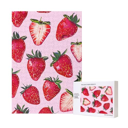Bright Strawberries Intelligenz-Puzzle aus Holz, bedruckt, 28 x 40 cm, 300 Teile (verpackt), Puzzle, Lernspiel für Erwachsene, Heimdekoration, Puzzle von JKSEEPYN