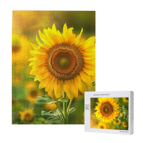 Bright Sunflower Intelligenz-Puzzle aus Holz, bedruckt, 38 x 52 cm, 500 Teile (verpackt), Lernspiel für Erwachsene, Heimdekoration, Puzzle von JKSEEPYN