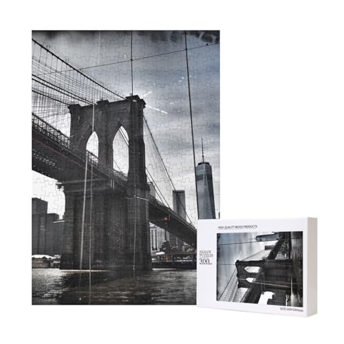 Brooklyn Bridge bedrucktes Intelligenz-Puzzle aus Holz, 28 x 40 cm, 300 Teile (verpackt), Lernspiel für Erwachsene, Heimdekoration, Puzzle von JKSEEPYN