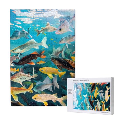 Bunte Fische, bedrucktes Intelligenz-Puzzle aus Holz, 50 x 75 cm, 1000 Teile (verpackt), Puzzle, Lernspiel für Erwachsene, Heimdekoration, Puzzle von JKSEEPYN