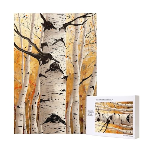 Buntes Intelligenz-Puzzle aus Holz, bedruckt mit Birkenbaum, 28 x 40 cm, 300 Teile (verpackt), Puzzle, Lernspiel für Erwachsene, Heimdekoration, Puzzle von JKSEEPYN