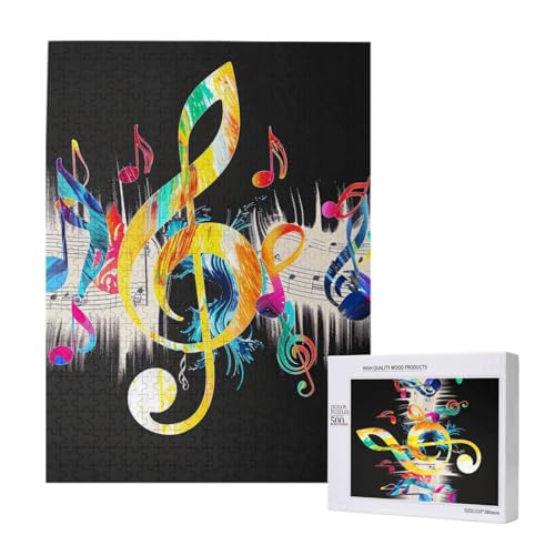 Buntes Intelligenz-Puzzle aus Holz, mit Musiknoten, 38 x 52 cm, 500 Teile (verpackt), Lernspiel für Erwachsene, Heimdekoration, Puzzle von JKSEEPYN