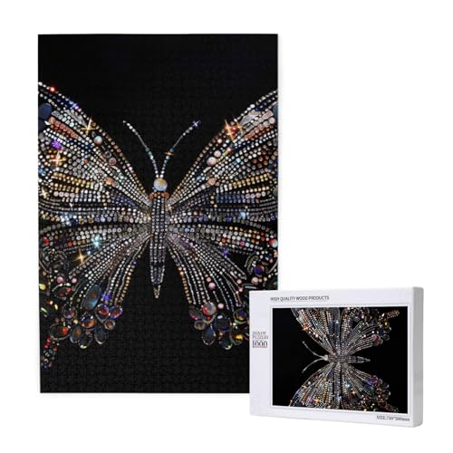 Buntes Intelligenz-Puzzle mit Strass-Schmetterling, bedruckt, aus Holz, 50 x 75 cm, 1000 Teile (in Box), Puzzle, Lernspiel für Erwachsene, Heimdekoration, Puzzle von JKSEEPYN