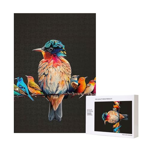 Buntes Vogel-Intelligenz-Puzzle aus Holz, 28 x 40 cm, 300 Teile (verpackt), Lernspiel für Erwachsene, Heimdekoration, Puzzle von JKSEEPYN
