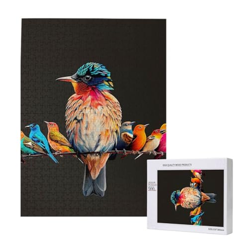 Buntes Vogel-Intelligenz-Puzzle aus Holz, 38 x 52 cm, 500 Teile (verpackt), Lernspiel für Erwachsene, Heimdekorationspuzzle von JKSEEPYN