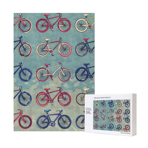 Cartoon Bikes Radfahren gedruckt Holz Intelligenz Puzzle 28 x 40 cm – 300 Teile (verpackt) Puzzle Lernspiel für Erwachsene – Heimdekoration Puzzle von JKSEEPYN