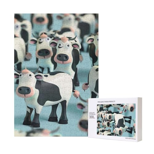 Cartoon-Kuh-gedrucktes Intelligenz-Puzzle aus Holz, 28 x 40 cm, 300 Teile (verpackt), Puzzle, Lernspiel für Erwachsene, Heimdekoration, Puzzle von JKSEEPYN