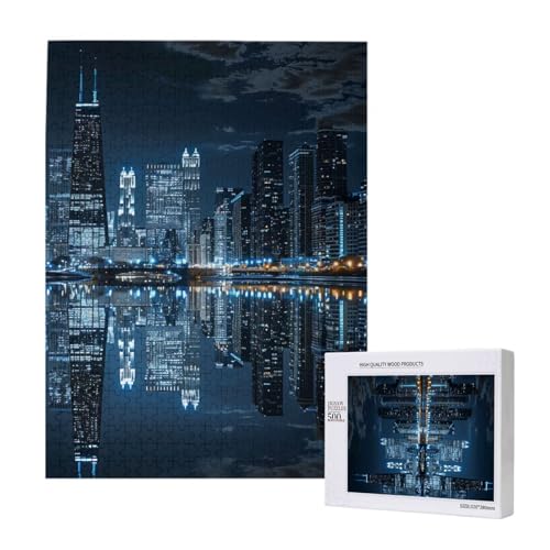 Chicago reflektiertes gedrucktes Intelligenz-Puzzle aus Holz, 38 x 52 cm, 500 Teile (verpackt), Lernspiel für Erwachsene, Heimdekoration, Puzzle von JKSEEPYN