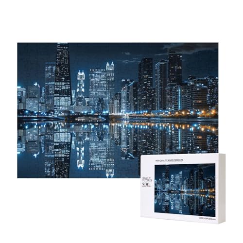 Chicago reflektiertes gedrucktes Intelligenz-Puzzle aus Holz, 40 x 28 cm, 300 Teile (verpackt), Puzzle, Lernspiel für Erwachsene, Heimdekoration, Puzzle von JKSEEPYN