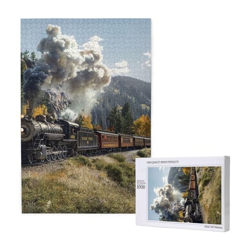 Dampflokomotiven-Zug, bedrucktes Intelligenz-Puzzle aus Holz, 50 x 75 cm, 1000 Teile (verpackt), Lernspiel für Erwachsene, Heimdekorationspuzzle von JKSEEPYN