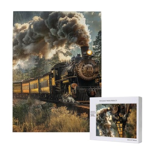 Dampfzug bedrucktes Intelligenz-Puzzle aus Holz, 38 x 52 cm, 500 Teile (verpackt), Lernspiel für Erwachsene, Heimdekorationspuzzle von JKSEEPYN