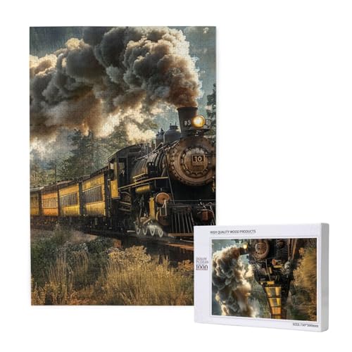 Dampfzug bedrucktes Intelligenz-Puzzle aus Holz, 50 x 75 cm, 1000 Teile (verpackt), Puzzle, Lernspiel für Erwachsene, Heimdekoration, Puzzle von JKSEEPYN