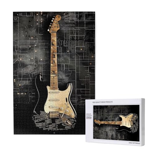 E-Gitarre, bedrucktes Intelligenz-Puzzle aus Holz, 50 x 75 cm, 1000 Teile (verpackt), Puzzle, Lernspiel für Erwachsene, Heimdekoration, Puzzle von JKSEEPYN
