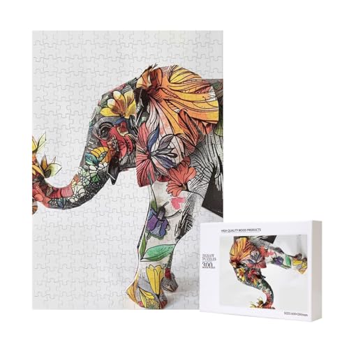 Elefant bedrucktes Intelligenz-Puzzle aus Holz, 28 x 40 cm, 300 Teile (verpackt), Puzzle, Lernspiel für Erwachsene, Heimdekoration, Puzzle von JKSEEPYN