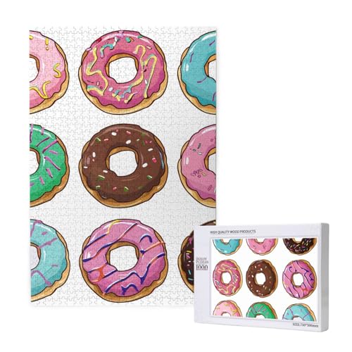 Farbige Cartoon-Donuts, gedrucktes Intelligenz-Puzzle aus Holz, 50 x 75 cm, 1000 Teile (in Box), Puzzle, Lernspiel für Erwachsene, Heimdekoration, Puzzle von JKSEEPYN