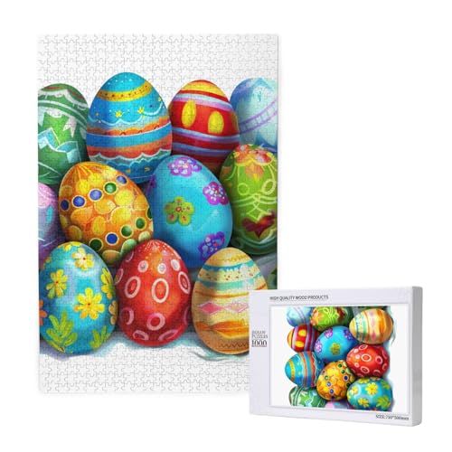 Festival Eggs bedrucktes Intelligenz-Puzzle aus Holz, 50 x 75 cm, 1000 Teile (verpackt), Puzzle, Lernspiel für Erwachsene, Heimdekoration, Puzzle von JKSEEPYN