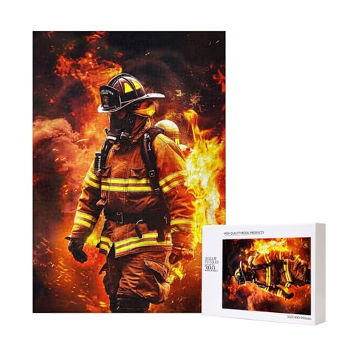 Feuerwehrmann Feuerwehrmann Flamme gedruckt Holz Intelligenz Puzzle 28 x 40 cm – 300 Teile (verpackt) Puzzle Lernspiel für Erwachsene – Heimdekorationspuzzle von JKSEEPYN